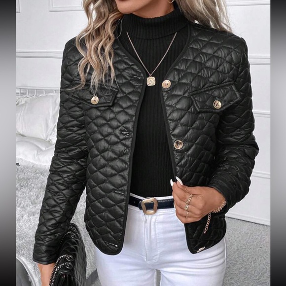 Cozy  black button up quilt jacket - Picture 1 of 5
